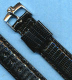 Black 19mm Retro Genuine Lizard MB Strap Band Leather Lined & Steel Omega Buckle