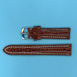 22mm BROWN LEATHER MB STRAP WHITE STITCH & STEEL TUDOR BUCKLE