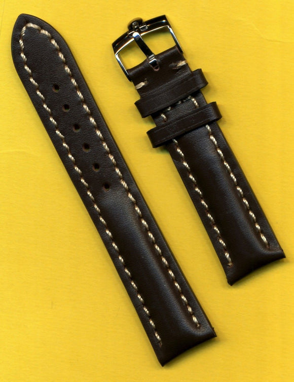 18mm GENUINE BROWN LEATHER PADDED MB BAND STRAP & GENUINE OMEGA STEEL BUCKLE