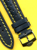 Blue Rally Perforated Leather MB Strap Yellow Stc, 20 22mm, Pre TAG Heuer Buckle