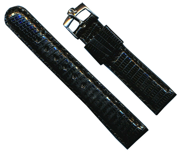 Black 19mm Retro Genuine Lizard MB Strap Band Leather Lined & Steel Omega Buckle