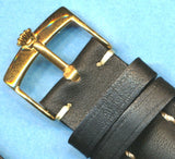 18mm GENUINE LEATHER MB STRAP BAND WHITE STITCHING PADDED & GOLD ROLEX BUCKLE