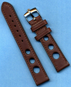 Brown Rally Racing Leather MB Strap Band, 18mm & Rolex Steel Buckle