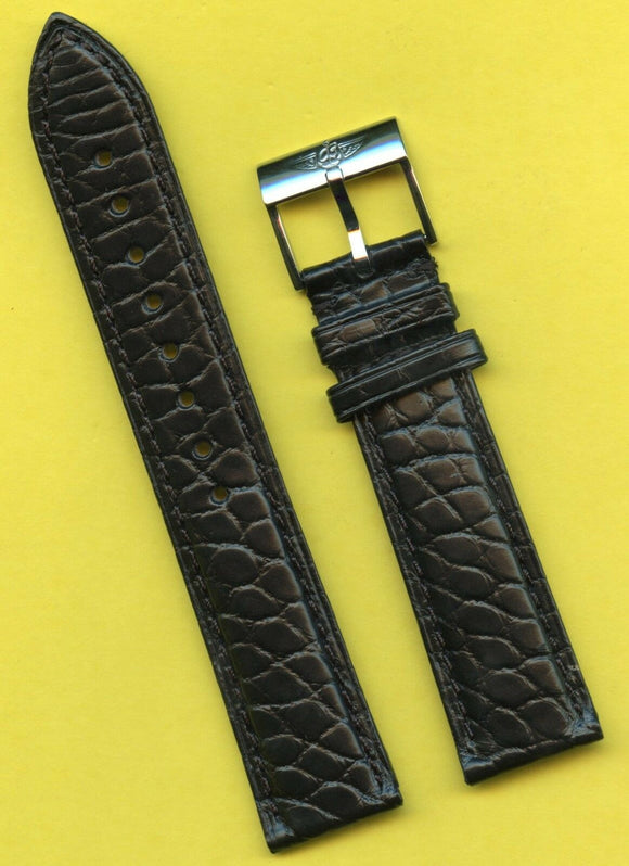 GENUINE ALLIGATOR BLACK STRAP 20mm EXTRA LONG & GENUINE BREITLING STEEL BUCKLE