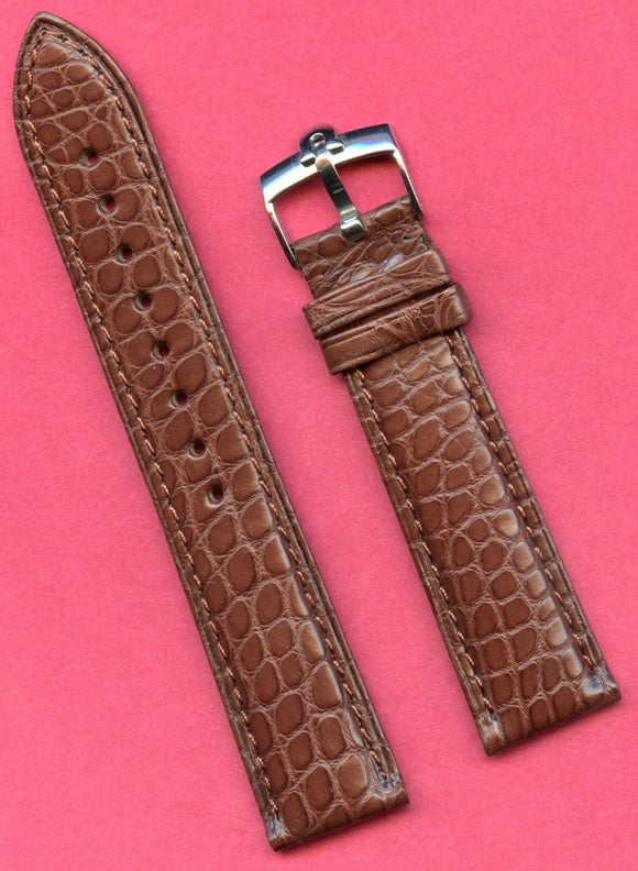 GENUINE ALLIGATOR BROWN STRAP 18mm LEATHER LINED & GENUINE OMEGA STEEL BUCKLE