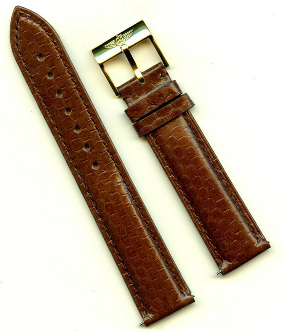 BROWN 18mm GENUINE SNAKE SKIN MB STRAP LEATHER LINED & BREITLING GOLD BUCKLE