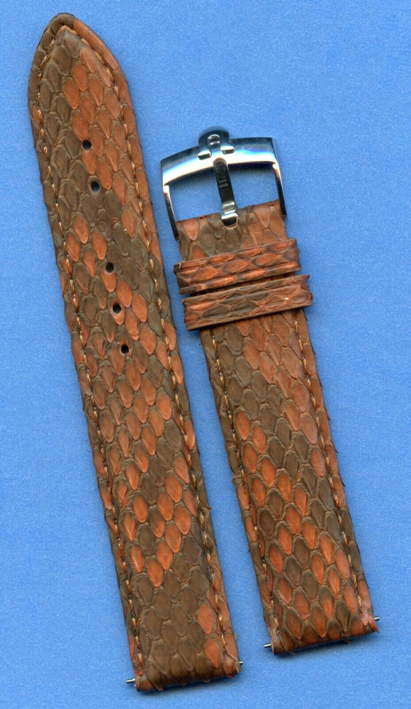 19mm Brown Snake Skin MB Strap Band Speedmaster Leather Lin & Omega Steel Buckle