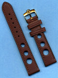 Brown Rally Racing Genuine Leather MB Strap 18mm 20mm & Omega Gold Plated Buckle