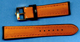 22mm GEN. BLACK LEATHER MB STRAP BAND WHITE STITCHING PADDED & GOLD ROLEX BUCKLE