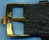 GENUINE BLACK LEATHER CAVADINI STRAP BAND 18mm or 20mm & OMEGA GOLD PLATE BUCKLE