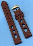 Brown Rally Racing Leather MB Strap 18mm 20mm & Rolex Steel or Gold Plate Buckle