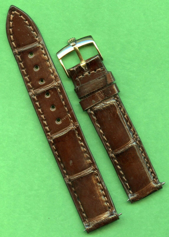 18mm Brown Genuine Crocodile MB Strap Band & Genuine Rolex Gold Plated Buckle