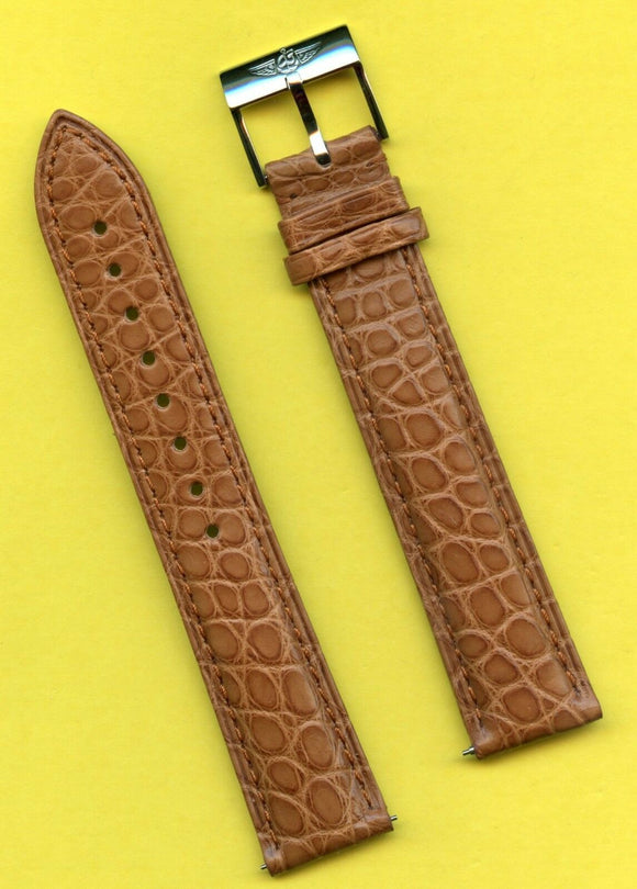 GENUINE ALLIGATOR COGNAC LIGHT BROWN STRAP 19mm & GENUINE BREITLING STEEL BUCKLE