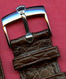 GENUINE ALLIGATOR BROWN 18mm STRAP BAND LEATHER & GENUINE OMEGA STEEL BUCKLE