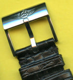 GENUINE ALLIGATOR BLACK STRAP 20mm EXTRA LONG & GENUINE BREITLING STEEL BUCKLE