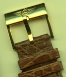 GENUINE MB ALLIGATOR BROWN BAND 20mm EXTRA LONG & GENUINE BREITLING GOLD BUCKLE