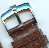 18mm Brown Genuine Snake Skin MB Strap Band Leather Lined & Rolex Steel Buckle