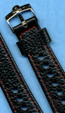 22mm GENUINE LEATHER RALLY BLACK RACING STRAP BAND RED STITCHING & OMEGA BUCKLE