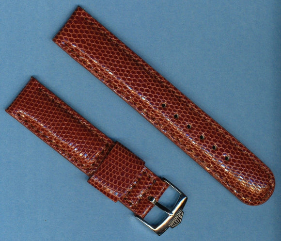 Brown 18mm Genuine Lizard MB Strap Leather Lined & Vintage Steel Heuer Buckle