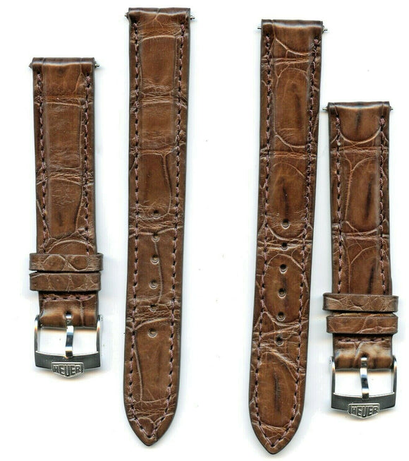 17mm GENUINE CROCODILE MB STRAP BAND LEATHER LINED BROWN & PRE TAG HEUER BUCKLE