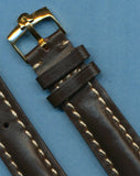 22mm GENUINE BROWN LEATHER VERY PADDED MB BAND STRAP & GENUINE OMEGA GOLD BUCKLE