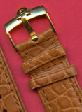 BROWN COGNAC GENUINE ALLIGATOR STRAP 20mm EXTRA LONG & GENUINE OMEGA GOLD BUCKLE