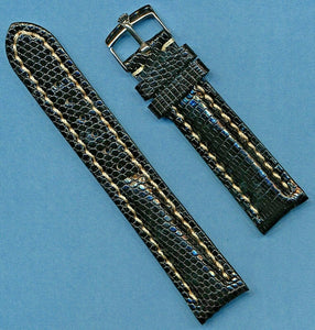 22mm GENUINE LIZARD MB STRAP LEATHER LINED PADDED TANG & STEEL ROLEX BUCKLE