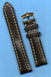 18mm GENUINE BROWN LEATHER MB STRAP BAND WHITE STITCH PADDED & GOLD ROLEX BUCKLE