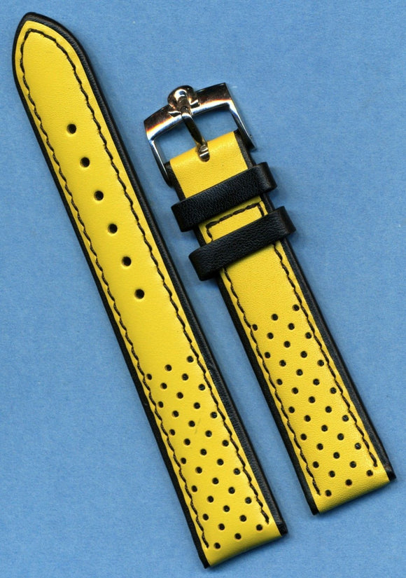 Yellow & Black Rally Racing Perforated Leather MB Strap 18mm 20mm & Omega Buckle