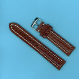 20mm BROWN LEATHER MB STRAP WHITE STITCH & STEEL ORIS BUCKLE