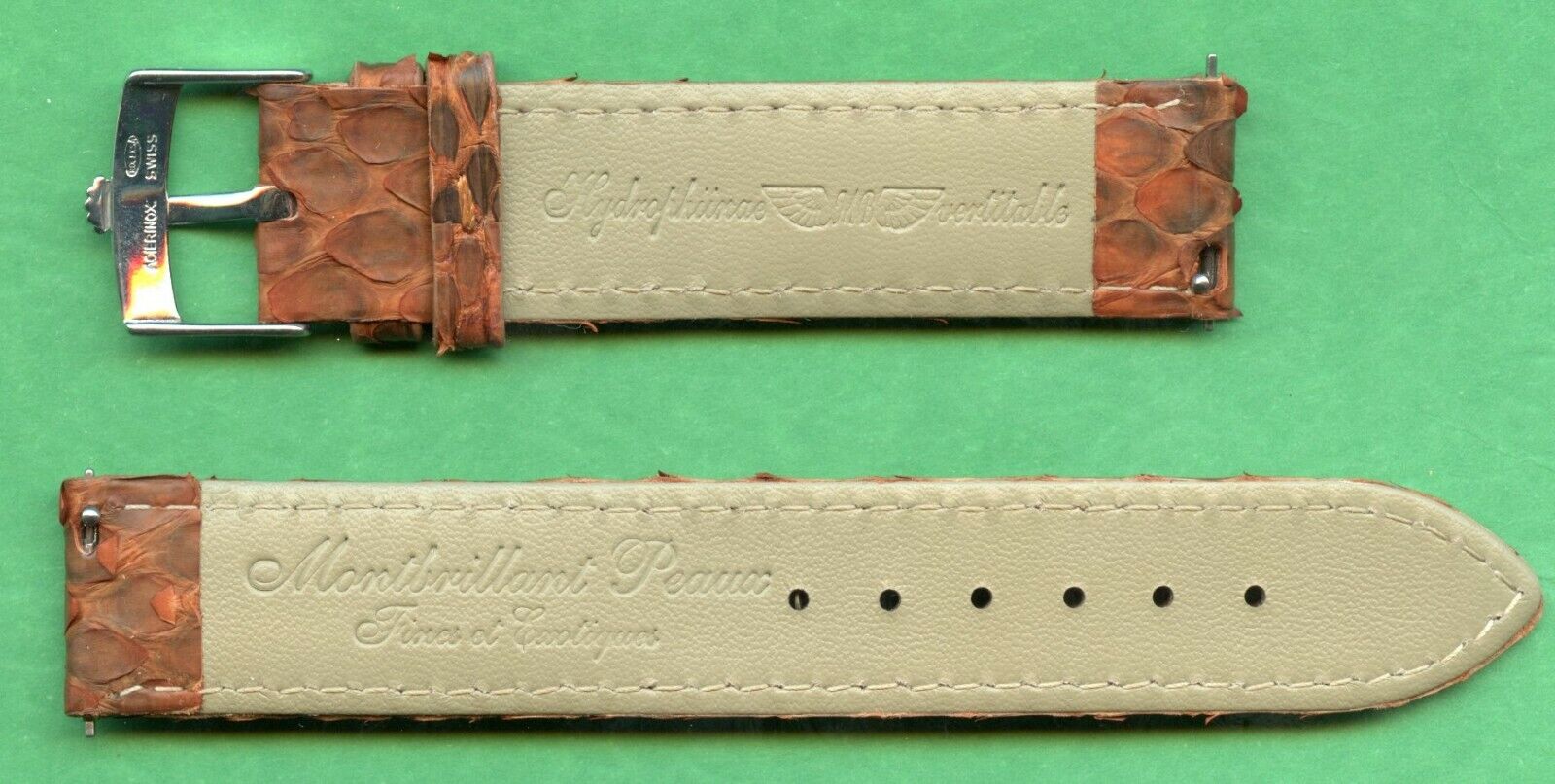 Brown 20mm Genuine Snake Skin MB Strap Band Leather Lined & Rolex Steel Buckle