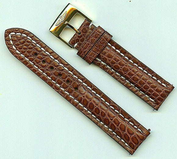 GENUINE MB ALLIGATOR BROWN STRAP 20mm LEATHER & GENUINE GOLD BREITLING BUCKLE