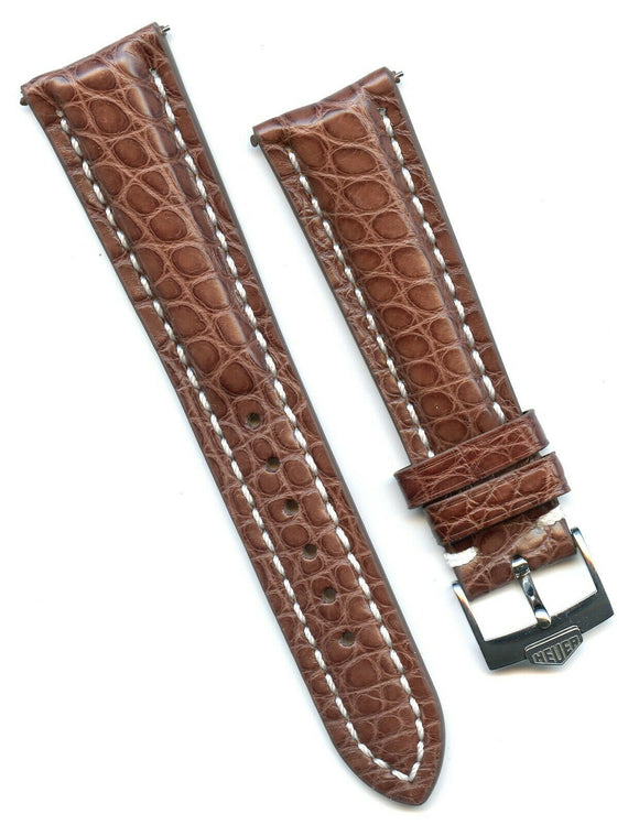 MB GENUINE BROWN ALLIGATOR STRAP 20MM OR 22MM & GEN. PRE TAG HEUER BUCKLE STEEL