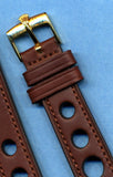 Brown Rally Racing Leather MB Strap 18mm 20mm & Rolex Steel or Gold Plate Buckle