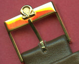 GENUINE BROWN CALF LEATHER CAVADINI STRAP BAND 18mm & VINTAGE OMEGA GOLD BUCKLE