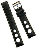 22mm GENUINE BLACK SPANISH LEATHER RALLY RACING BAND STRAP & BREILTING BUCKLE