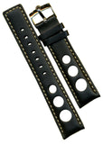 20mm GENUINE BLACK SPANISH LEATHER RALLY RACING BAND STRAP & ROLEX STEEL BUCKLE