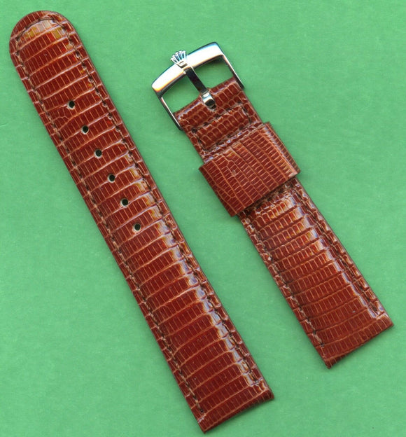 18mm Genuine Lizard Brown MB Strap Band Tang Leather Lined & Rolex Steel Buckle