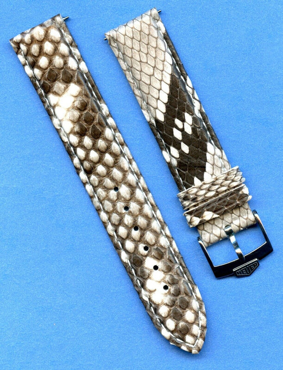 18mm Genuine Snake Skin MB Strap Leather Lined Brown Gray & Pre TAG Heuer Buckle