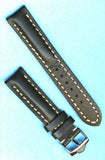 18mm GEN. BLACK LEATHER MB STRAP BAND WHITE STITCH PADDED & PRE TAG HEUER BUCKLE