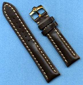 18mm GENUINE BROWN LEATHER VERY PADDED MB BAND STRAP & GENUINE OMEGA GOLD BUCKLE