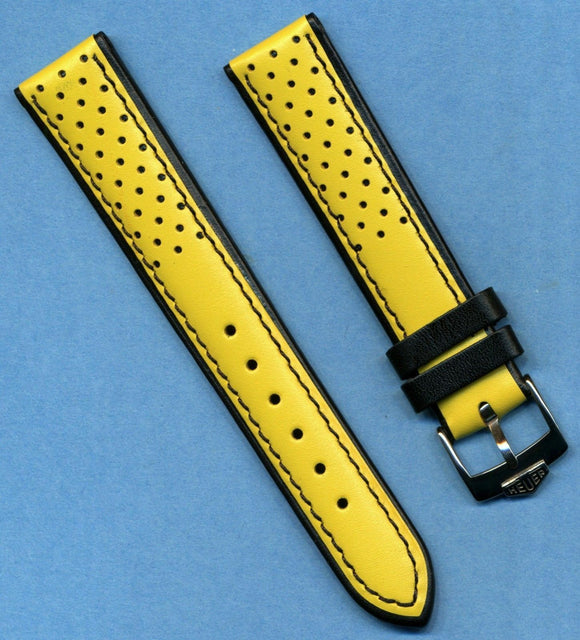 Yellow & Black Rally Perforated Leather MB Strap, 18mm & Pre TAG Heuer Buckle