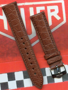 GENUINE ALLIGATOR BROWN STRAP 18mm LEATHER & GENUINE TAG HEUER STEEL BUCKLE