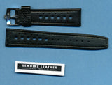 20mm GEN. LEATHER RALLY BLACK RACING STRAP MB BAND BLACK STITCH & OMEGA BUCKLE