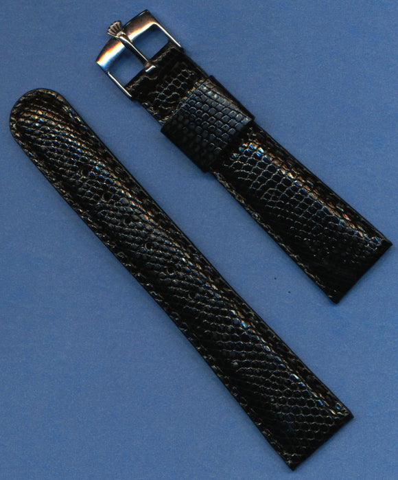 Black 19mm Genuine Lizard MB Strap Band Fits Bubbleback & Rolex Steel Buckle