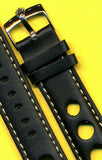 20mm GENUINE BLACK SPANISH LEATHER RALLY RACING BAND STRAP & ROLEX STEEL BUCKLE