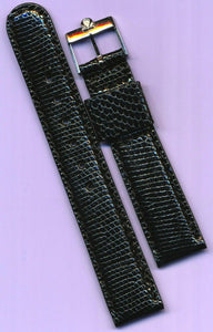 Black 19mm Retro Gen. Lizard MB Strap Leather Lined & Vintage Steel Omega Buckle