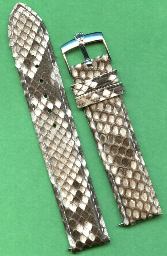 18mm Genuine Snake Skin MB Strap For Bubbleback Brown Gray & Rolex Steel Buckle