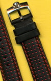 Black Red Rally Racing Perforated Leather MB Strap 18mm or 20mm and Omega Buckle