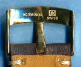 20mm GENUINE BROWN LEATHER PADDED MB STRAP & GENUINE OMEGA YELLOW GOLD BUCKLE